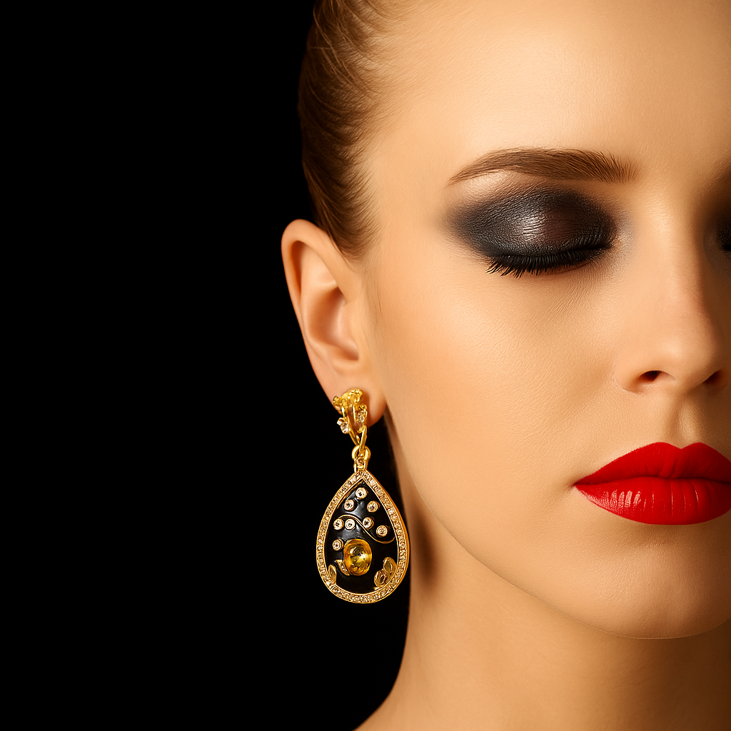 Vintage Teardrop Crystal Earrings – Black