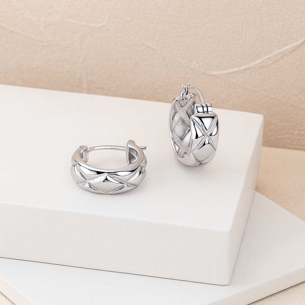 Elegant Geometric Pattern Hoop Earrings – Available in Silver & Gold