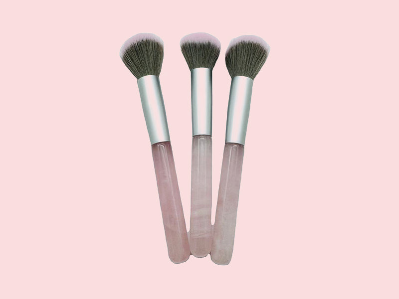 Nxtbo Outil de beauté en jade, pinceau à surligneur simple, portable, court, manche en jade de quartz rose, outil de maquillage