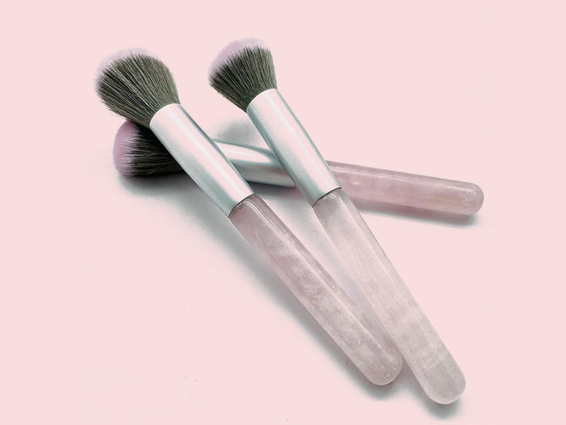 Nxtbo Outil de beauté en jade, pinceau à surligneur simple, portable, court, manche en jade de quartz rose, outil de maquillage