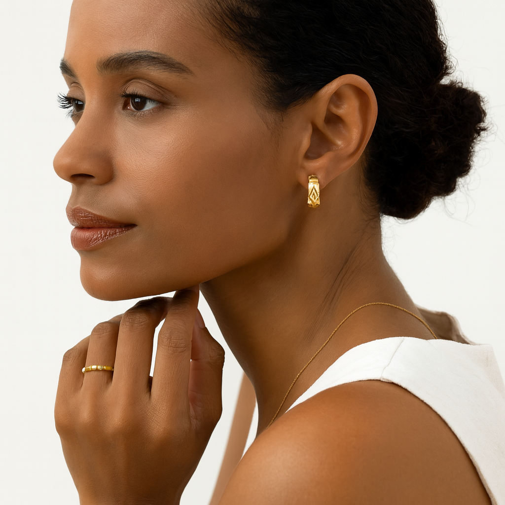 Elegant Geometric Pattern Hoop Earrings – Available in Silver & Gold