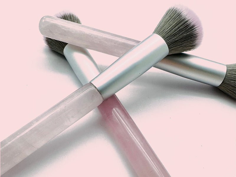 Nxtbo Outil de beauté en jade, pinceau à surligneur simple, portable, court, manche en jade de quartz rose, outil de maquillage