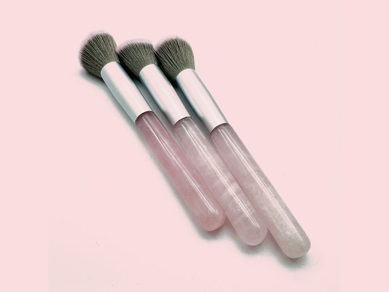 Nxtbo Outil de beauté en jade, pinceau à surligneur simple, portable, court, manche en jade de quartz rose, outil de maquillage