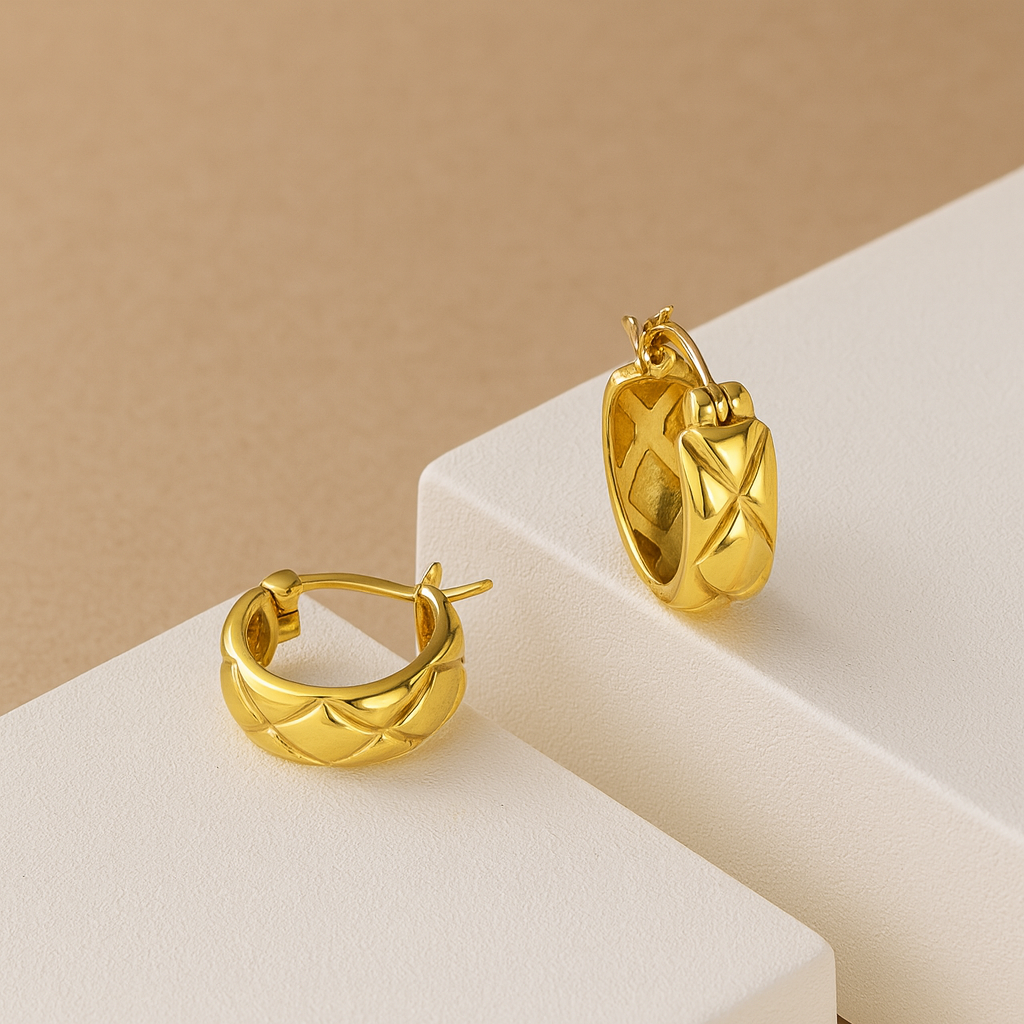 Elegant Geometric Pattern Hoop Earrings – Available in Silver & Gold