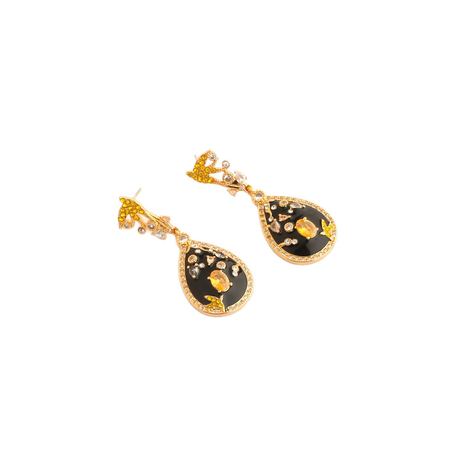 Vintage Teardrop Crystal Earrings – Black