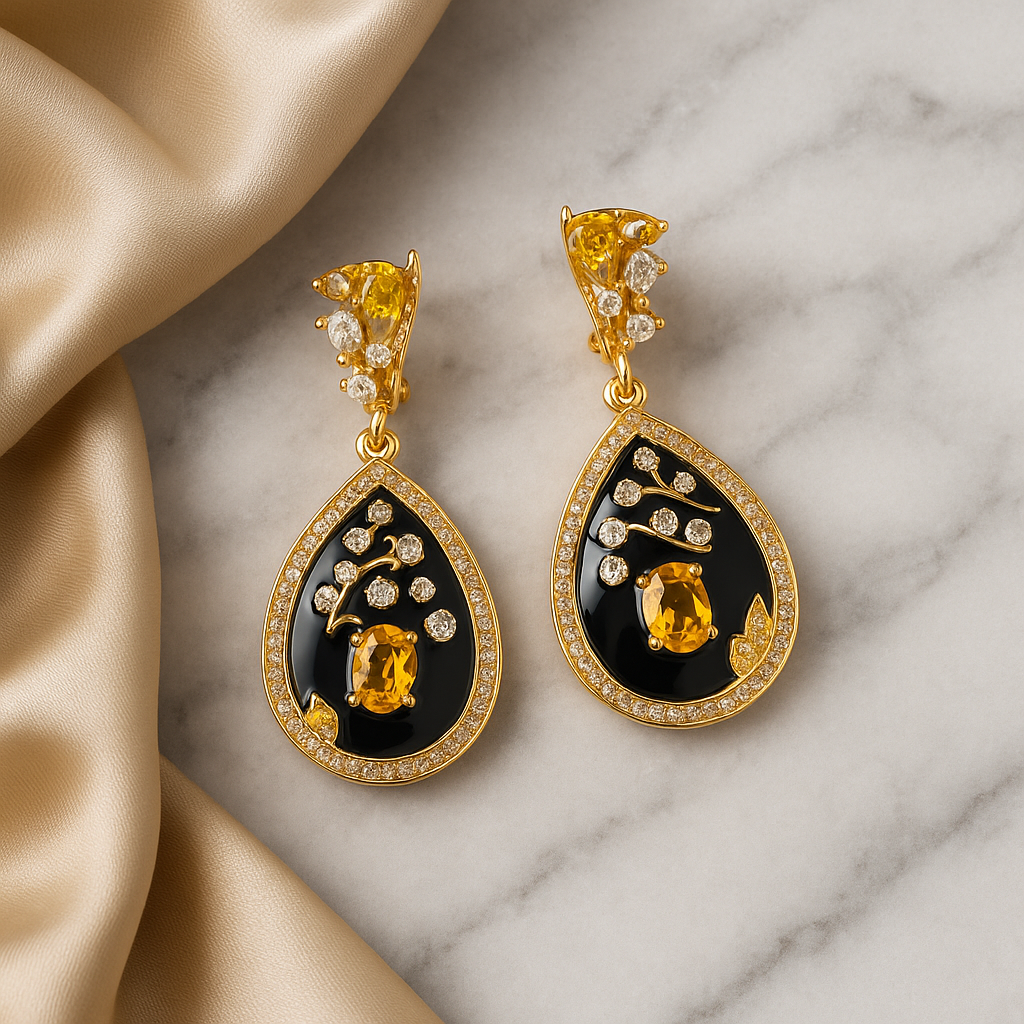 Vintage Teardrop Crystal Earrings – Black