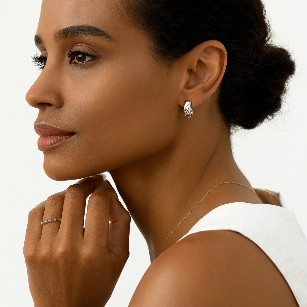 Elegant Geometric Pattern Hoop Earrings – Available in Silver & Gold